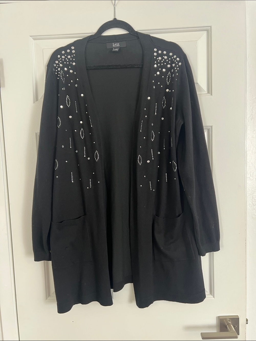 Black Embellished Open-Front Cardigan